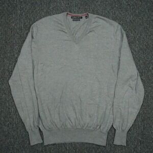 Collars & Co Sweater Mens Medium Gray Extrafine Merino V Neck Pullover Jumper